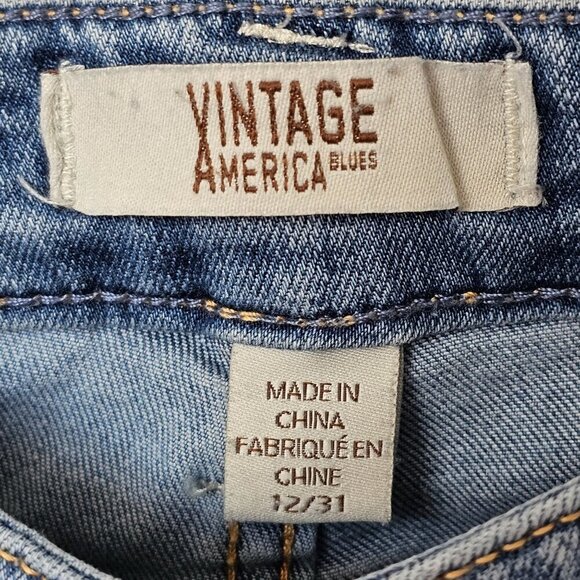 Vintage America Blues Boho Skinny Ankle Denim Jeans Raw Hem Blue Women's 12/31 - Picture 3 of 11